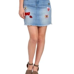 ROCKS & INDIGO Patchwork Raw Hem Denim Skirt